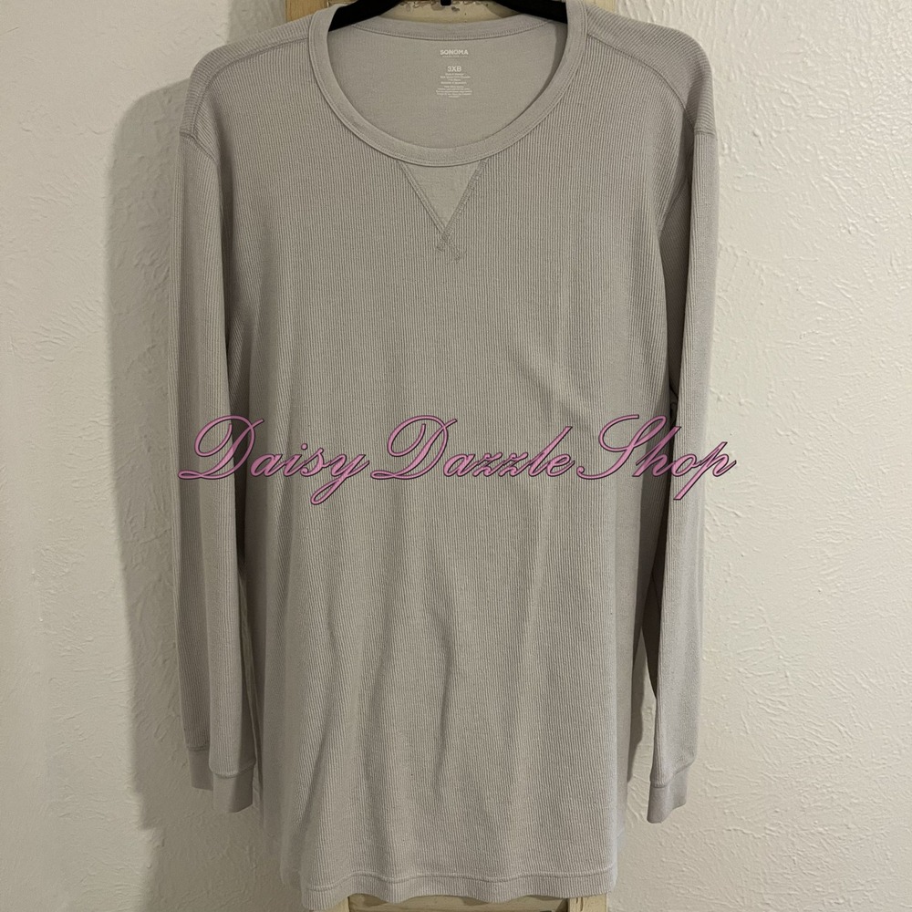 Sonoma Thermal Shirt Men's 3XB Big & Tall Gray Long Sleeve Cotton Crewneck